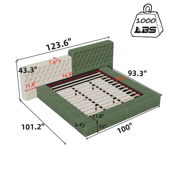 Harper & Bright Designs Button Tufting Green Wood Frame King