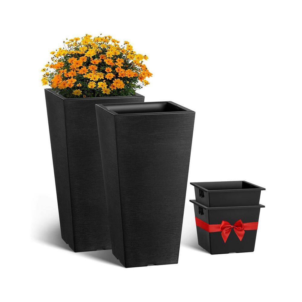 Tall 22 in Black Outdoor Planters, Set of 2 Plastic Modern Plant Pots for Indoor Outside Front Porch with Drainage price history on PriceWatchPro