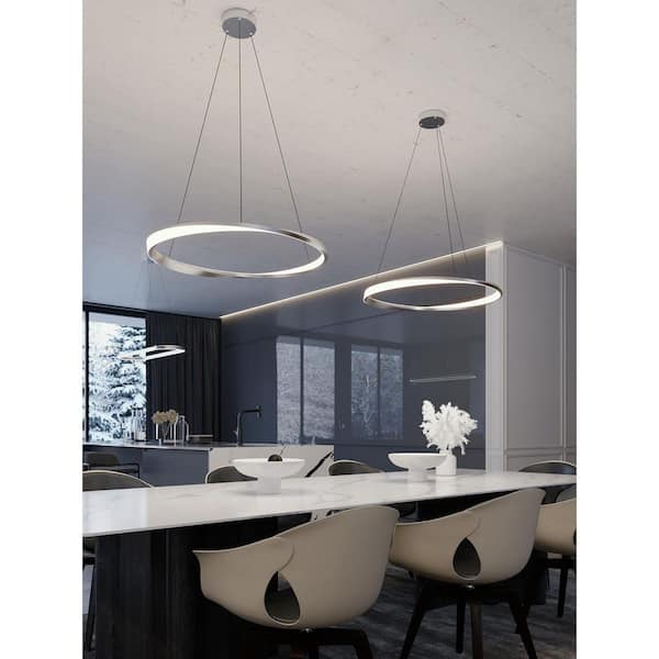 Oberon 30-Watt 1-Light Satin Nickel Shaded Integrated LED Pendant Light with Acrylic Shade