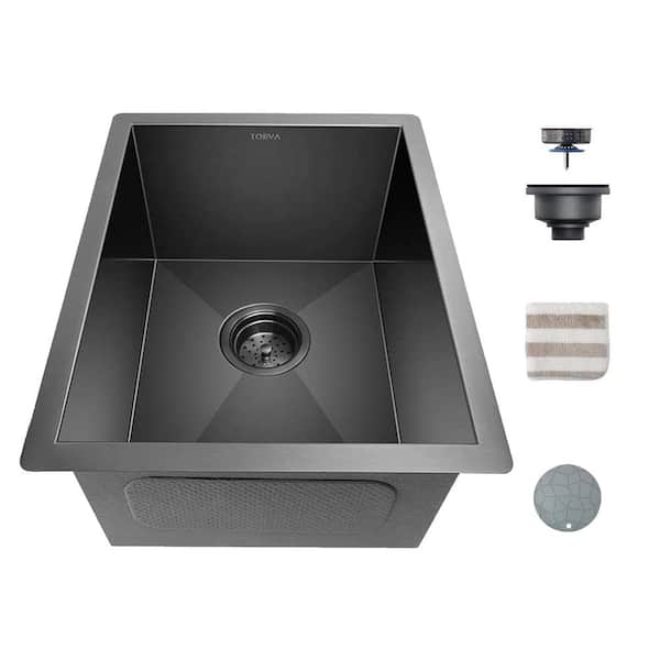 Unbranded Black Stainless Steel 14 in. x 18 in. Single Bowl Undermount Kitchen Sink with Colander