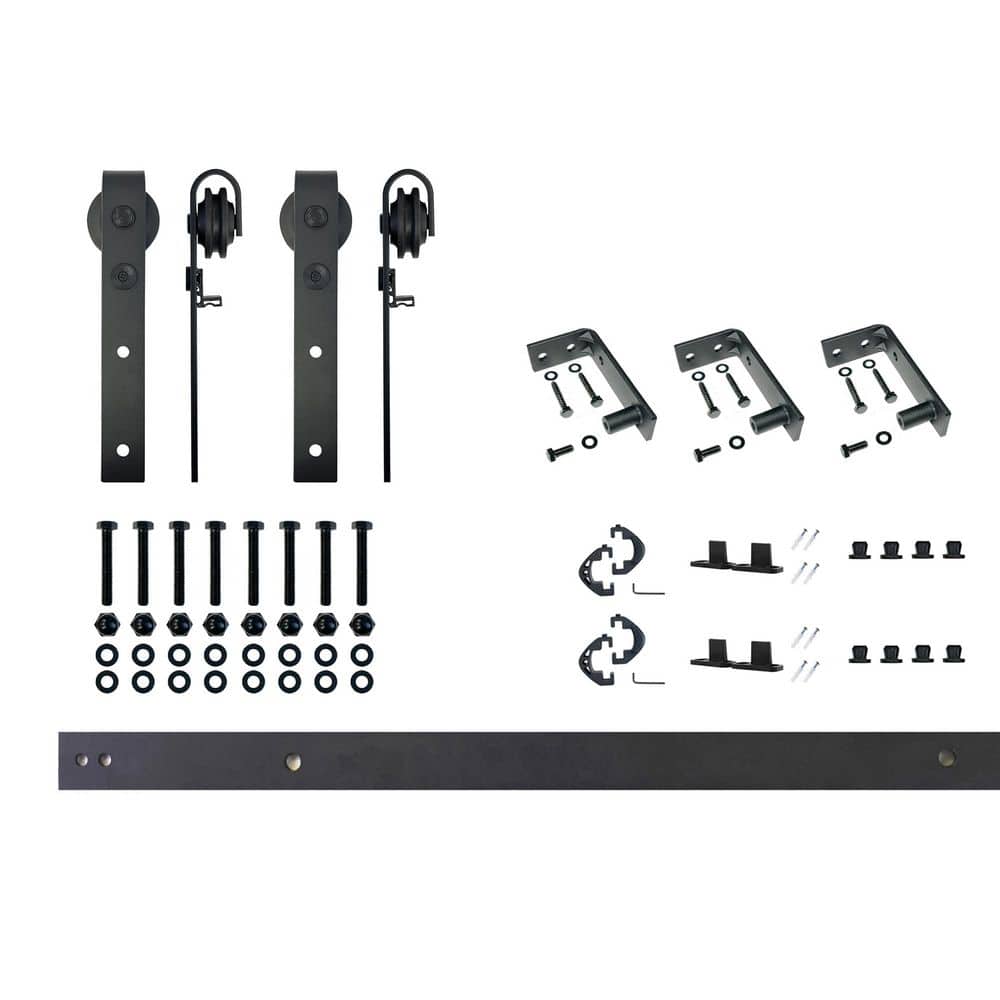 4.5 ft./54 in. Black Rustic Ceiling Mount Non-Bypass Sliding Barn Door Track and Hardware Kit for Double Doors price history on PriceWatchPro