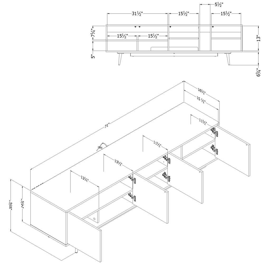 Natural Ash 71" TV Stand with Cabinets and Shelves