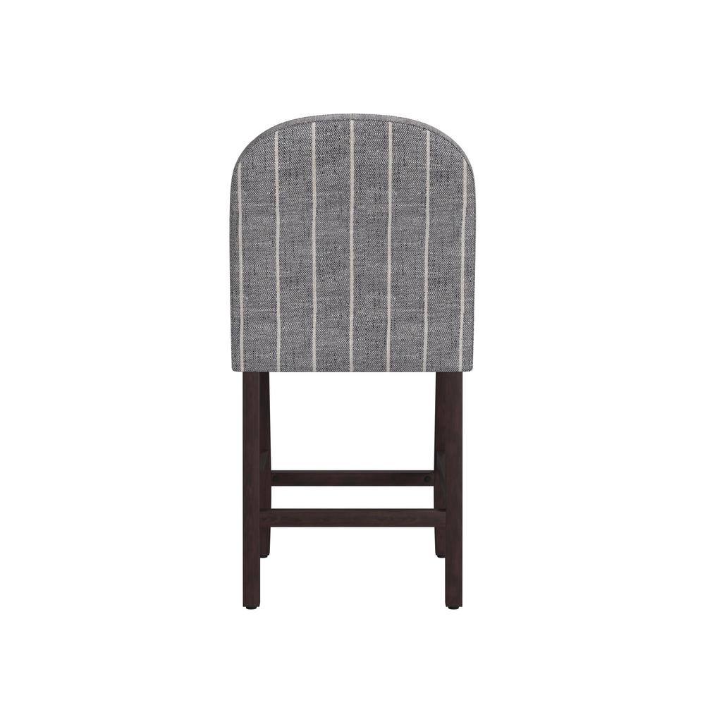 Midnight Stripe Upholstered Counter Stool with Dark Walnut Wood Legs