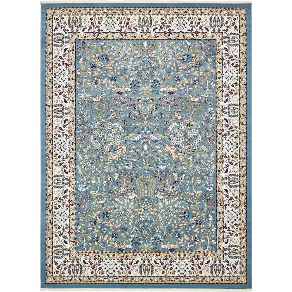 Narenj Blue and Beige Floral Synthetic 10' x 13' Area Rug