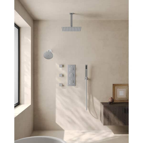8-Spray Patterns 12, 6 in. Dual Shower Head Wall and Ceiling Mount Fixed Shower Head with Handheld