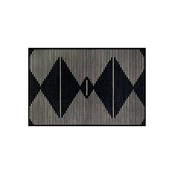 Aztec Stripe Machine Washable Polyester Non-Slip Backing 2 ft. x 4 ft. Black Area Rug