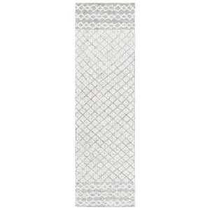 Abstract Gray/Ivory 2 ft. x 8 ft. Geometric Distressed Runner Rug