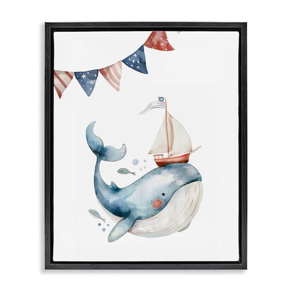 Cute Sailor Whale by LSR Design Studio Black Floater Frame Animal Graphic Art Print 21 in. x 17 in.
