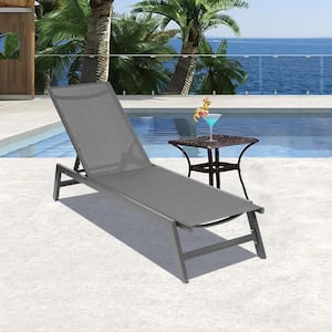 75 in. Aluminum Frame Outdoor Chaise Lounge Chair Patio Lawn Beach Pool Side Sunbathing Lounger Recliner Chair in Grey