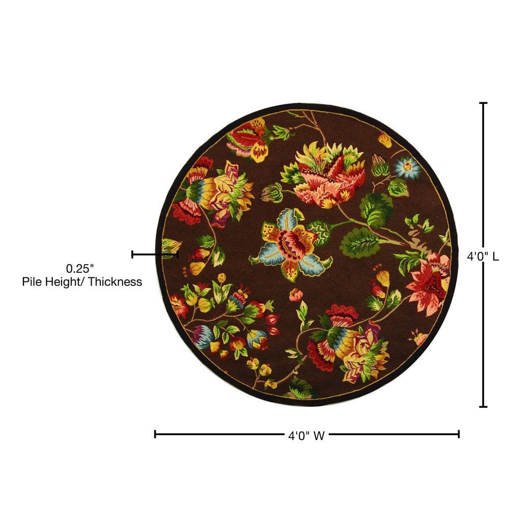Handmade Light Blue Floral Wool Round Area Rug, 4' x 4'