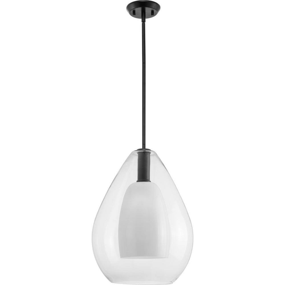 Matte Black 21" Pendant with Clear and Opal Glass Shade