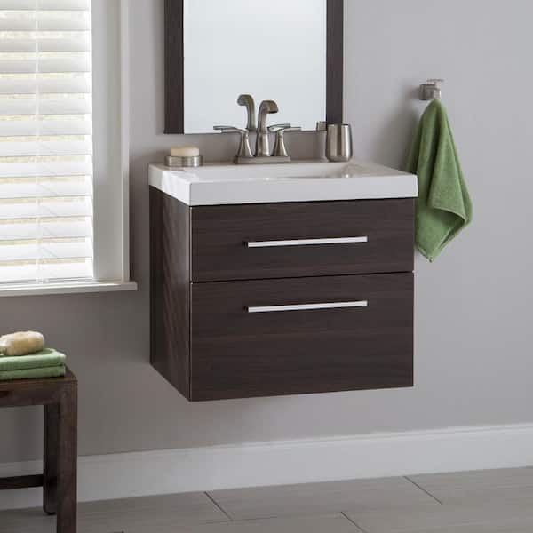 Domani Larissa 25 in. W x 19 in. D x 22 in. H Single Sink Floating Bath Vanity in Elm Ember with White Cultured Marble Top