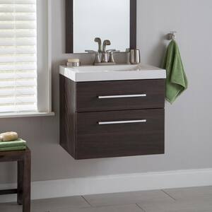 Larissa 24 in. W x 19 in. D Wall Hung Bathroom Vanity in Elm Ember with Cultured Marble Vanity Top in White with Sink