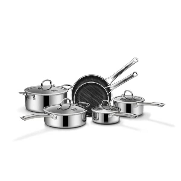 10-Piece Nonstick Stainless Steel Cookware Set Include Frying Pans, Saucepans, Saute Pan and Stock Pot, PFOA Free