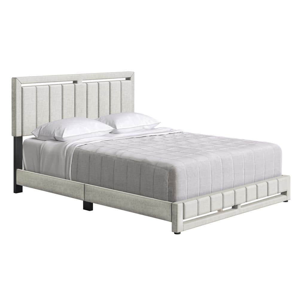 Senata Upholstered Linen Platform Bed, King, Beige