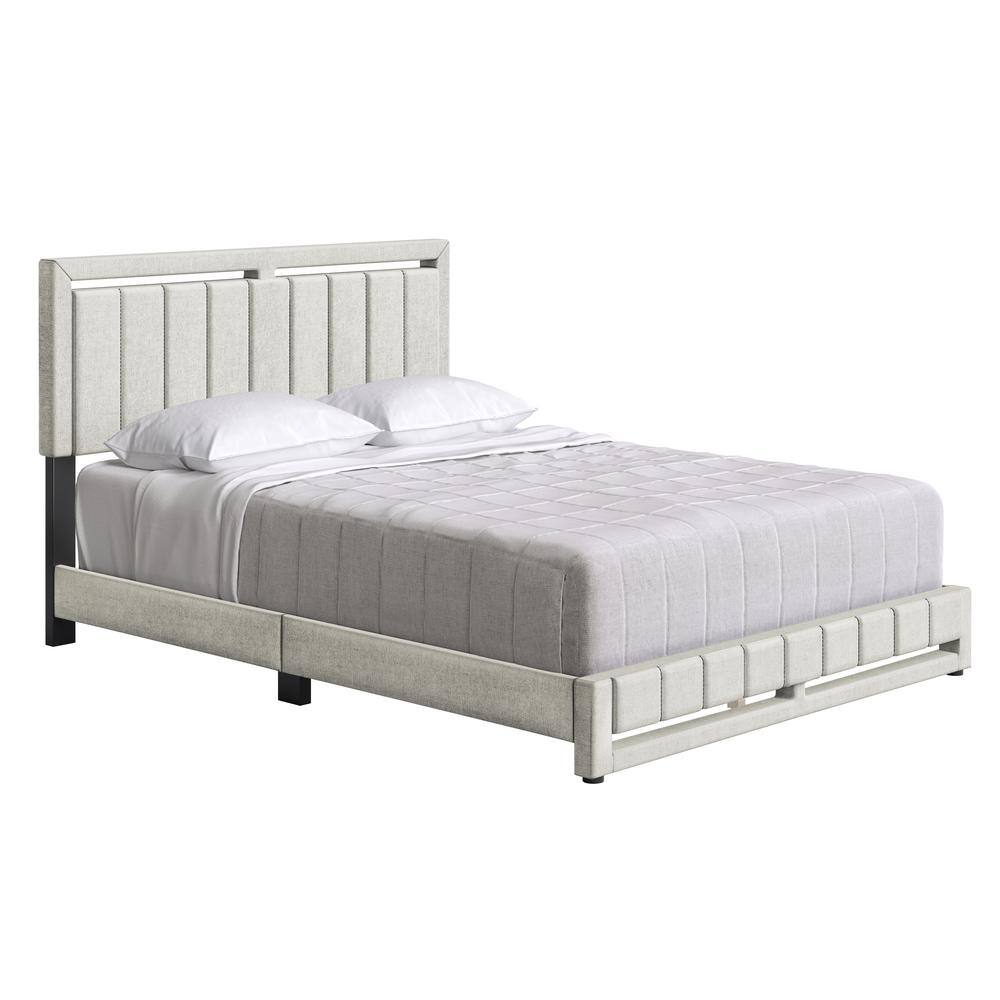 Senata Upholstered Linen Platform Bed, Twin, Beige