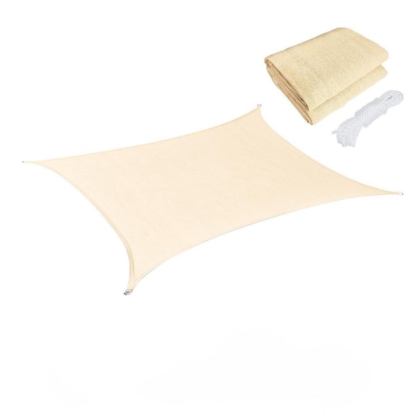7 ft. x 13 ft. Sand Rectangle Premium Permeable Sun Shade Sail with Stainless Steel D-Rings, 95% UV Rays Block