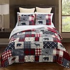 Timber 3-Piece Red Polyster Queen Quilt Set
