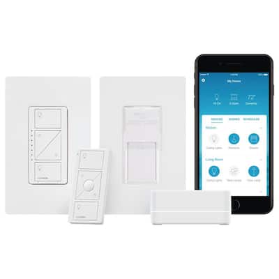Caseta Wireless Smart Lighting Dimmer Switch and Pico Wall-Mounting Starter Kit with Smart Bridge
