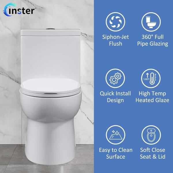 INSTER 1piece GPF Dual Flush Elongated Toilet In White