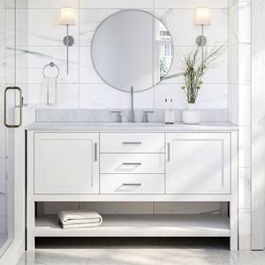 Bayhill 61 in. W x 22 in. D x 35.25 in. H Freestanding Bath Vanity in White with Carrara White Marble Top