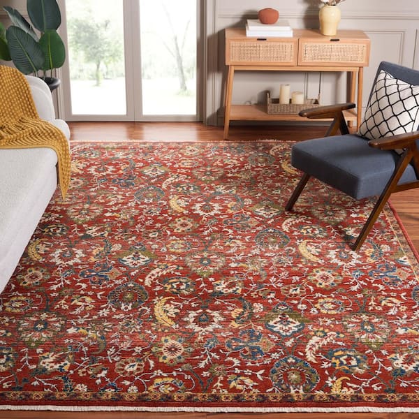 Kashan 9 ft. x 13 ft. Rust/Ivory Border Floral Area Rug