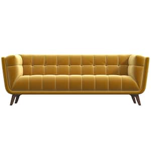 Kansas 86 in. W Square Arm Velvet Mid Century Modern Style Comfy Sofa in Gold (Seats 3)