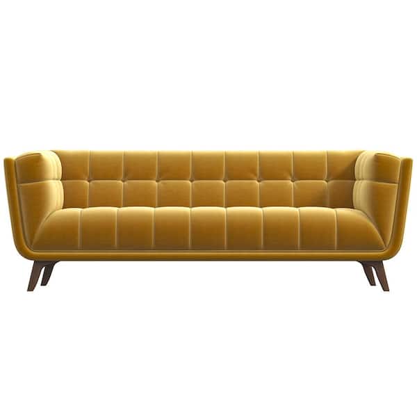 Ashcroft Furniture Co Kansas 86 in. W Square Arm Velvet Mid Century Modern Style Comfy Sofa in Gold (Seats 3)