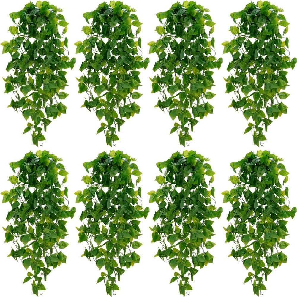 8-Piece 43.3 in. Fake Hanging Plant, Green Artificial Pothos Ivy Vines with