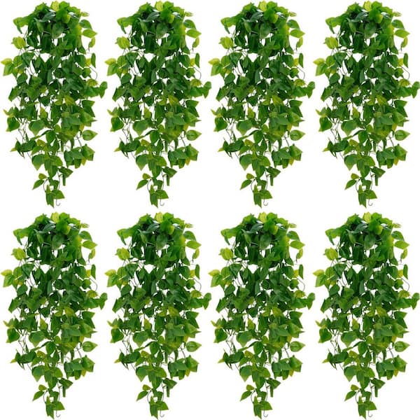 8-Piece 43.3 in. Fake Hanging Plant, Green Artificial Pothos Ivy Vines with Artificial Butterflies (No Baskets)