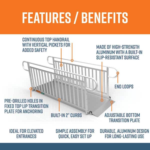 GATEWAY 3G 8 ft. Aluminum Solid Surface Wheelchair Ramp with Vertical Picket Handrails