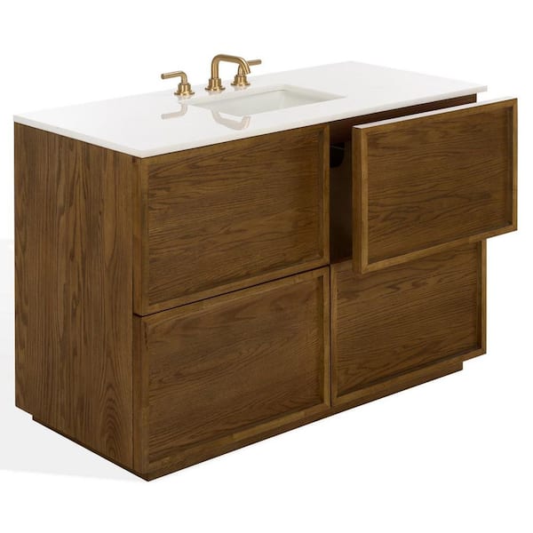 Zeus 48 in. Single Sink Medium Oak Bath Vanity with White Marble Top