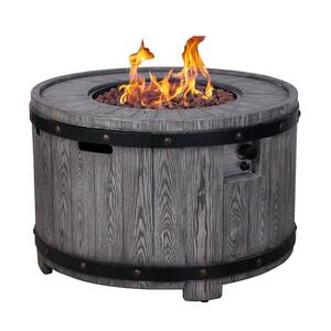 50000 BTU 36 in. Faux Wood Grain Outdoor Gas Fire Pit Table Magnesium Oxide Fire Pit with Fire Pit Cover