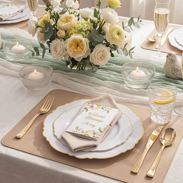 Anqtovp 60-Piece White and Gold Plastic Plates, 30 Heavy Duty Gold