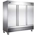 72.0 cu. ft. Three Door Commercial Reach In Upright Freezer in Stainless Steel