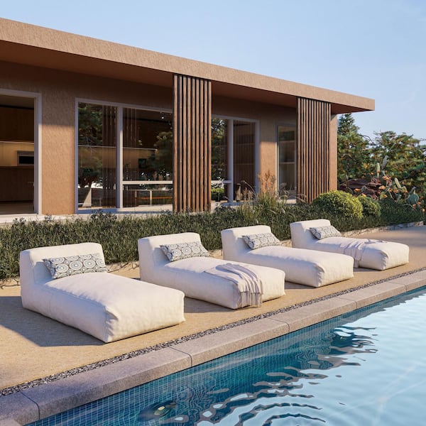 4-Piece Beige Outdoor Bean Bag Chaise Lounge