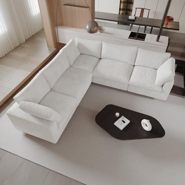 J&E Home 118 in. Rabbit Plush Fabric Square Arm 5-Piece Modular Free Combination Sectional Sofa in Beige