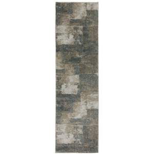 Apex Blue/Brown 2 ft. x 8 ft. Distressed Geometric Abstract Polyester Indoor Runner Area Rug