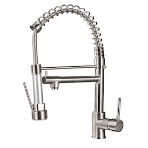 Single-Handle 2 Spout Deck Moun Pull Out Sprayer Kitchen Faucet in Brushed Nickel