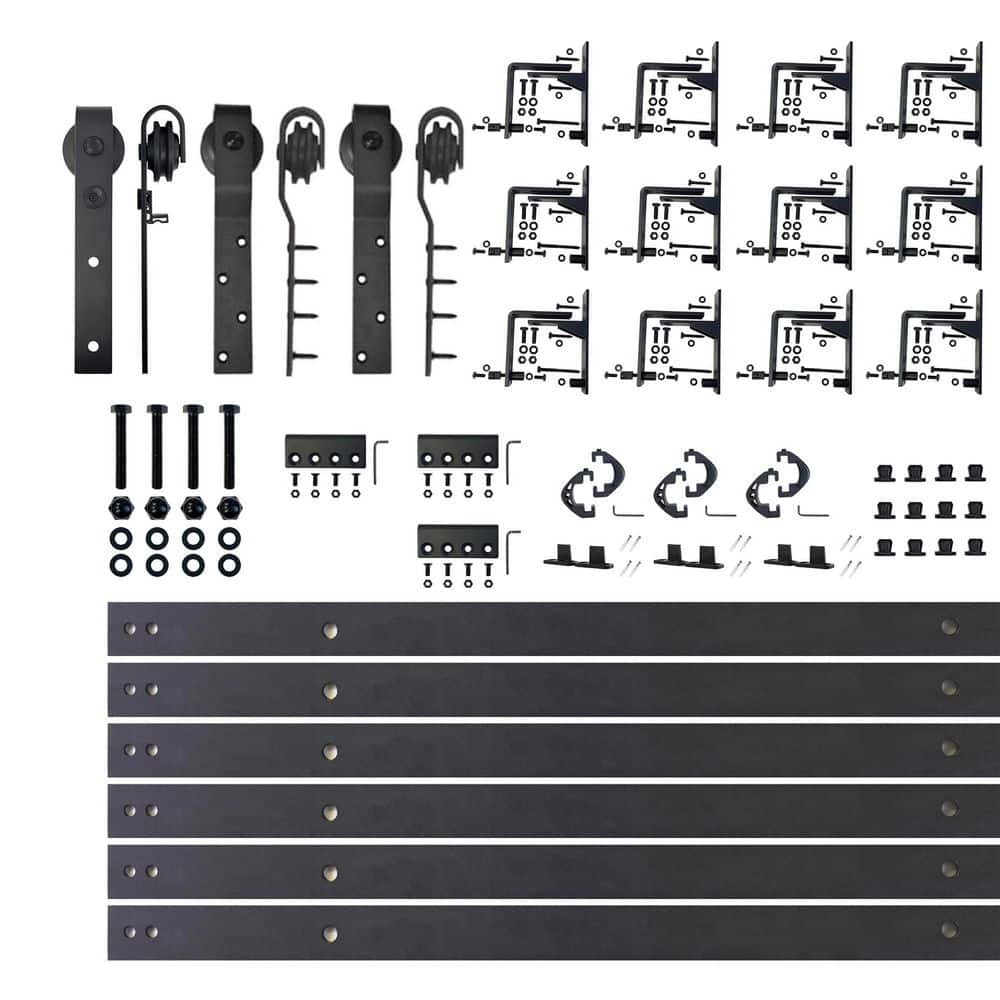 14 ft./168 in. Black Rustic Inverted Bent Triple Track Bypass Sliding Barn Door Track and Hardware Kit for Triple Doors price history on PriceWatchPro