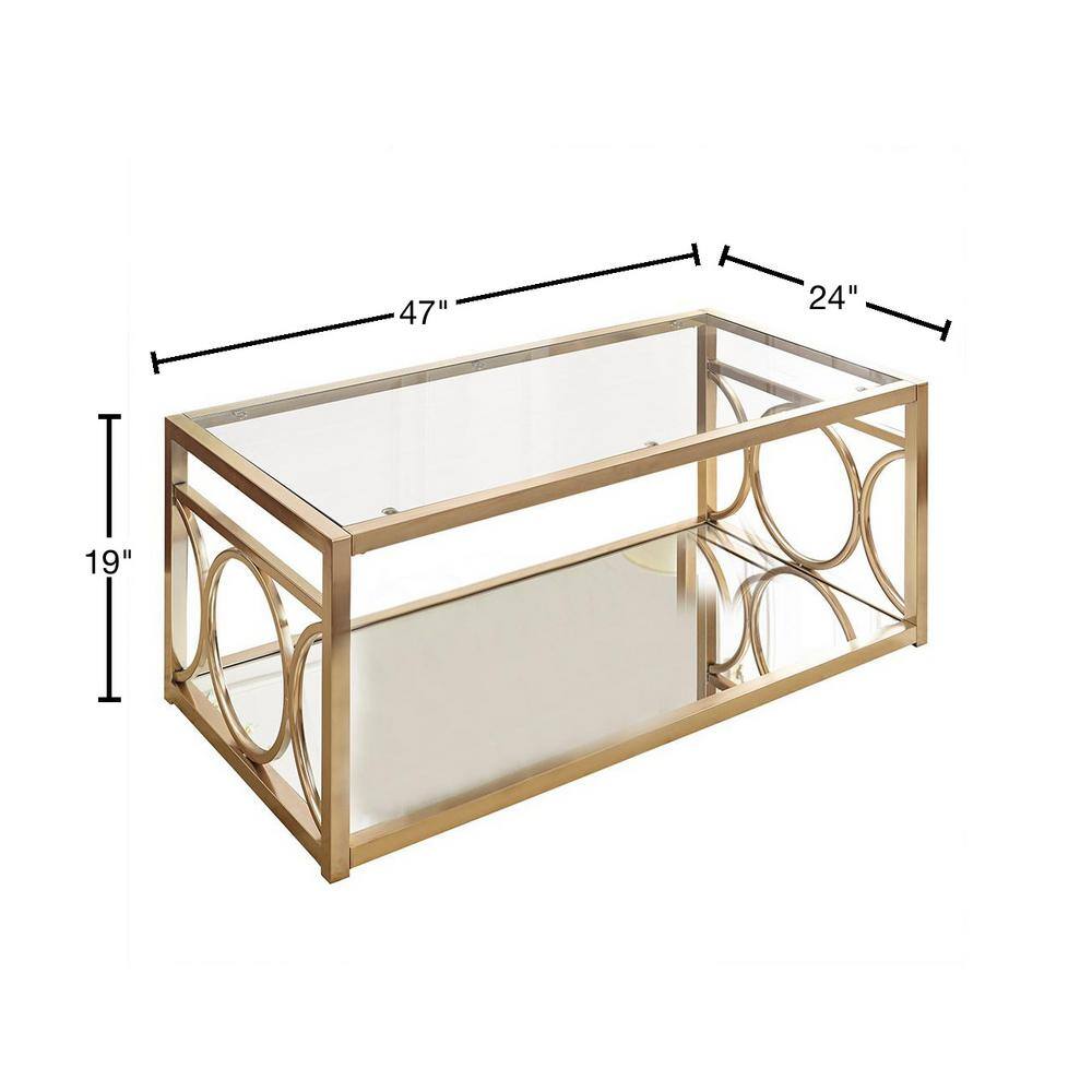 Gleaming Gold Chrome and Glass Rectangular Cocktail Table