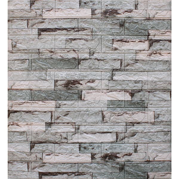 Dundee Deco Falkirk Markinch 1/4 in. x 27.6 in. x 30.3 in. Light Grey Beige PE Foam Peel and Stick 3D Decorative Wall Panel