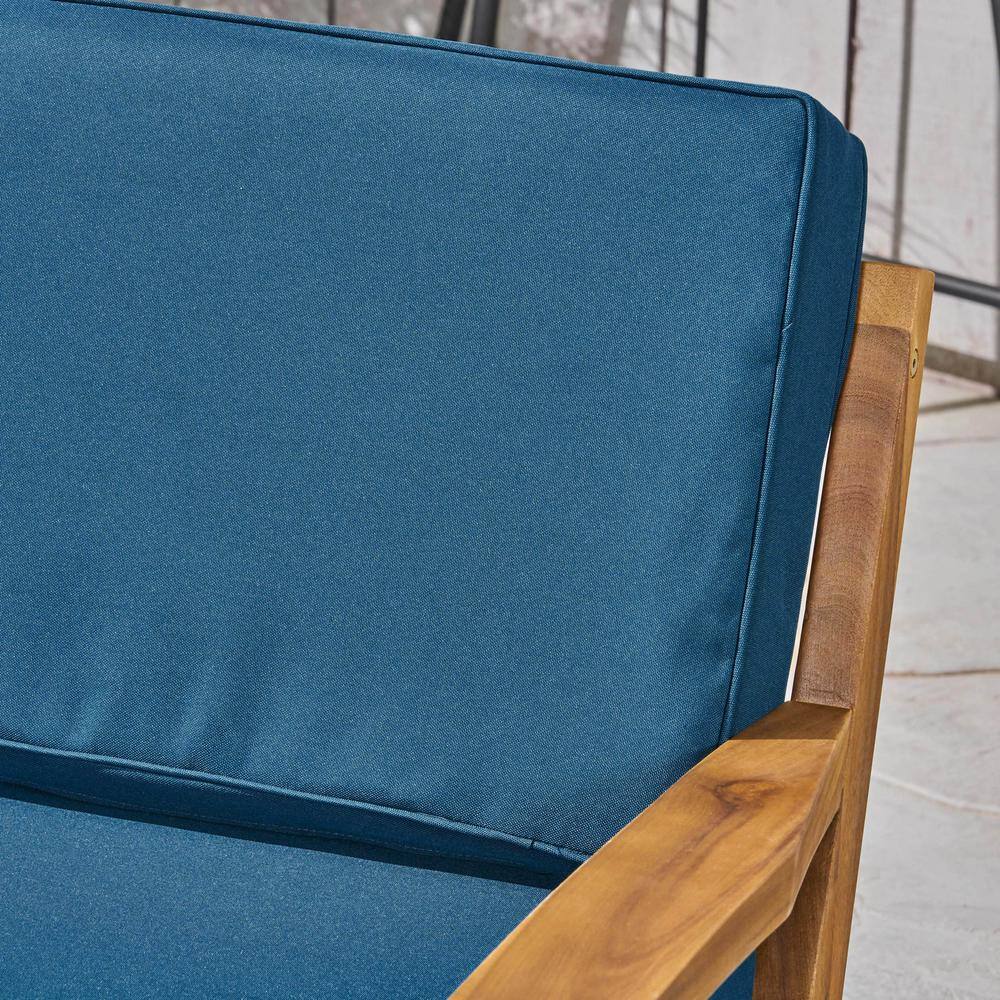 Teak and Dark Teal Acacia Wood Club Chair with Cushions