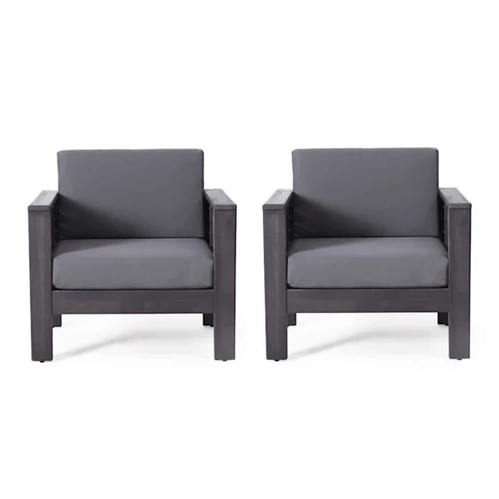 2-Piece Set Acacia Wood Outdoor Club Chairs with Cushions for Patio Backyar