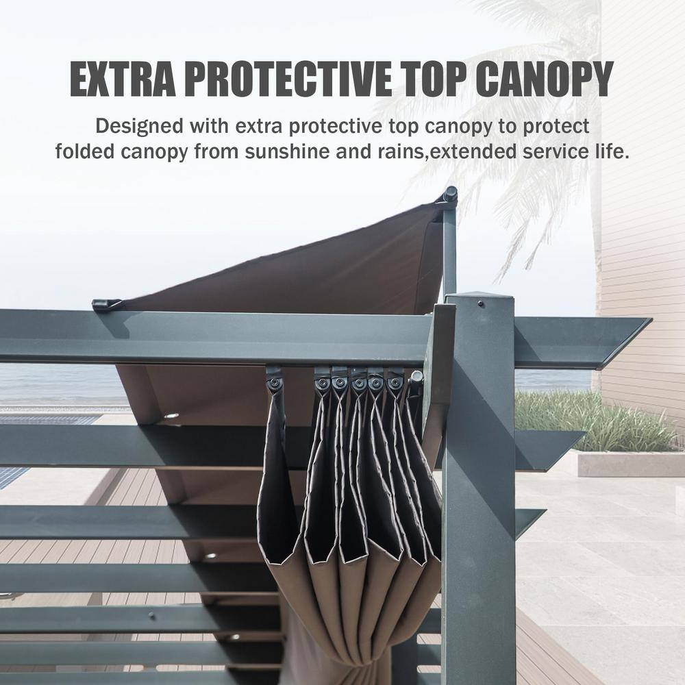 11x20 ft Dark Gray Aluminum Patio Pergola with Retractable Canopy