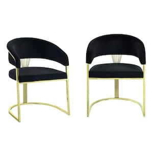 Black and Gold Velvet Metal Frame Dining Chair (Set of 2)