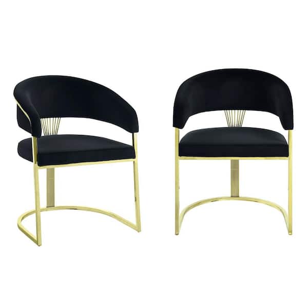 Benjara Black and Gold Velvet Metal Frame Dining Chair