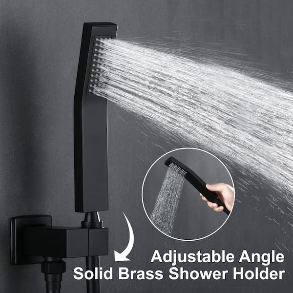 WELLFOR 16-in Ceiling Mounted Shower System Matte Black Built-In Shower  Faucet System with 2-way Diverter Valve Included