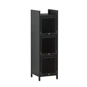 13.78 in. W x 14.17 in. D x 47.24 in. H Black Metal Linen Cabinet with 3 Glass Doors and 4 Wheels