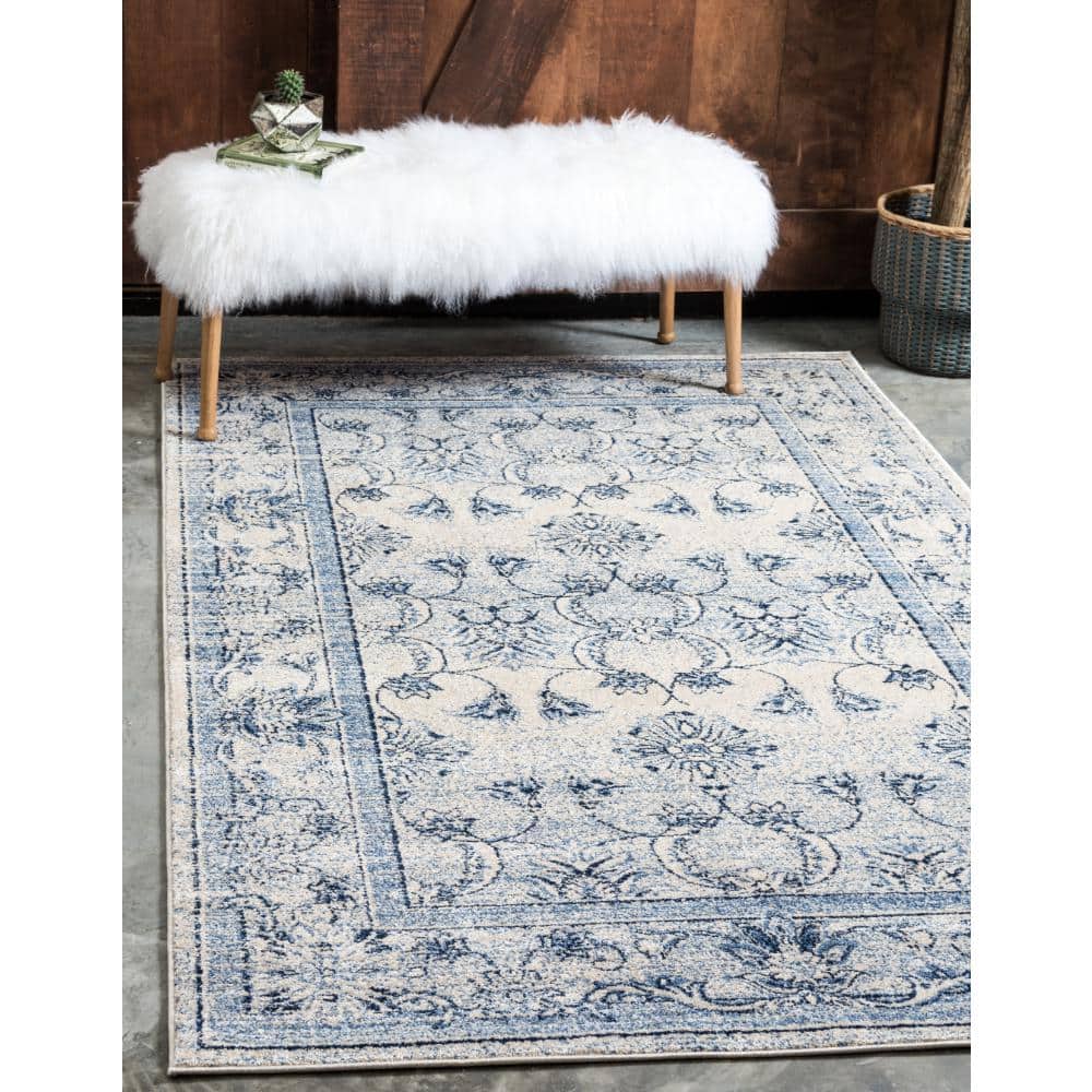 Ivory Blue Easy-Care Stain-Resistant Synthetic Area Rug, 10'6"x16'5"